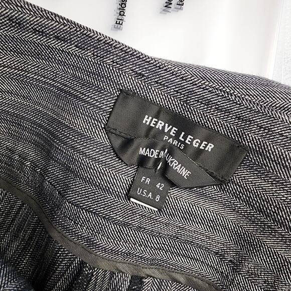 Herve Leger Paris Wool Jacket Blazer Pant SET Workwear Gray Size 8/10 - Picture 8 of 13